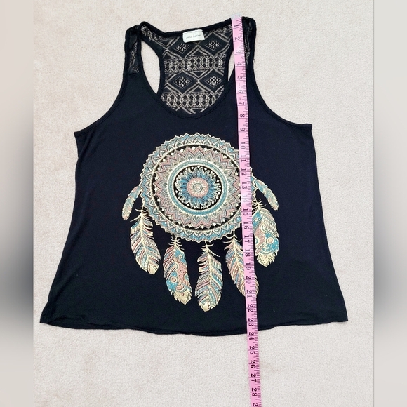 Free Kisses Lace Back Tank Top Metallic Feathers Woman's Size Large Made In USA - Picture 8 of 10